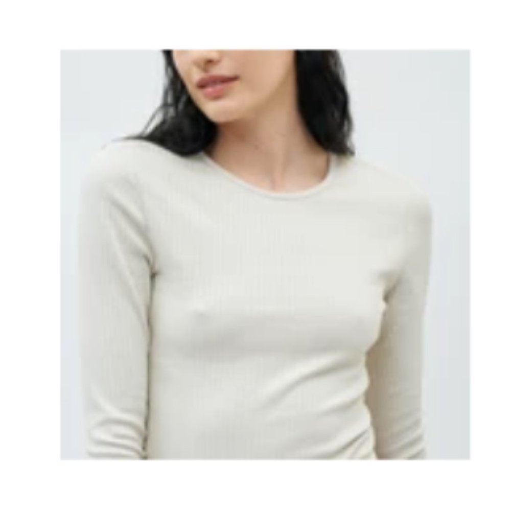 KOTN Ribbed Fitted Longsleeve in Pumice Stone Women's M Tan Cream Top